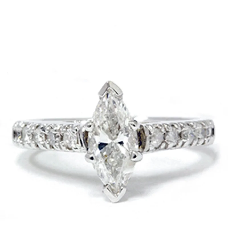 Ladies unique platinum engagement ring-Marquise 1 1/5 Carat Enhanced Diamond Engagement Accent Ring White Gold