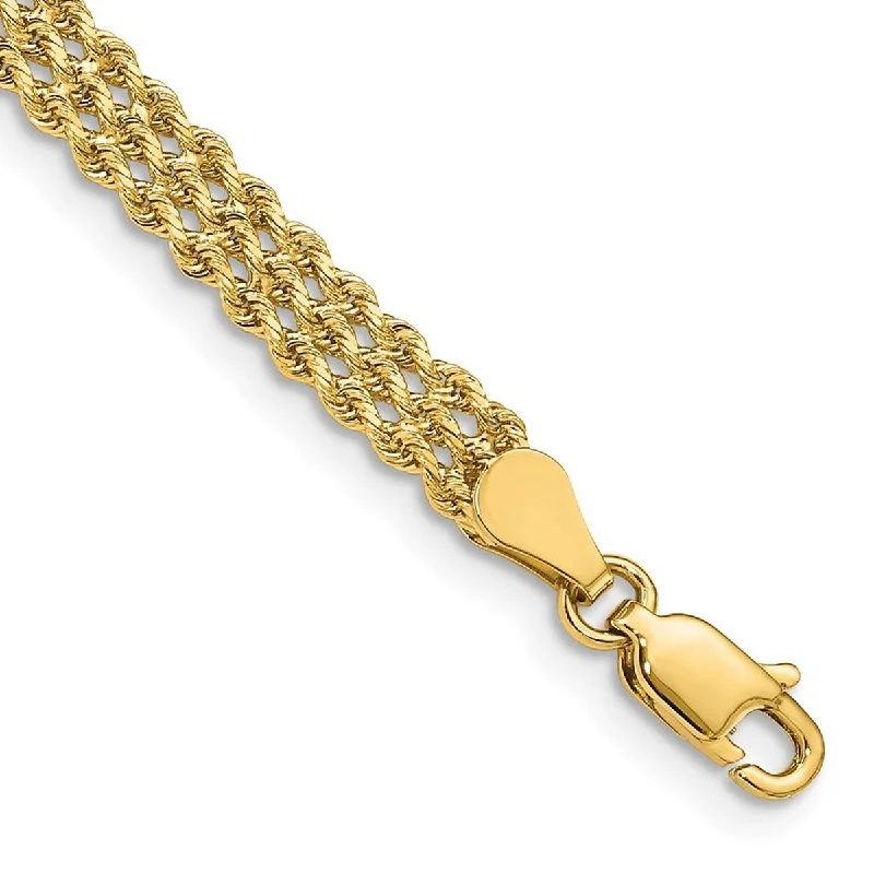 Ladies sterling silver bracelet-Curata 10k Yellow Gold 4.5mm Wide Triple Strand Rope Bracelet Options: 7" 8"