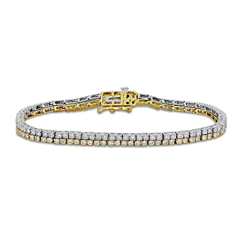 Ladies minimalist bracelet-Miadora 3 3/8ct TW Diamond Double Row Tennis Bracelet in 14k Two-Tone Yellow White Gold - 7.25 in