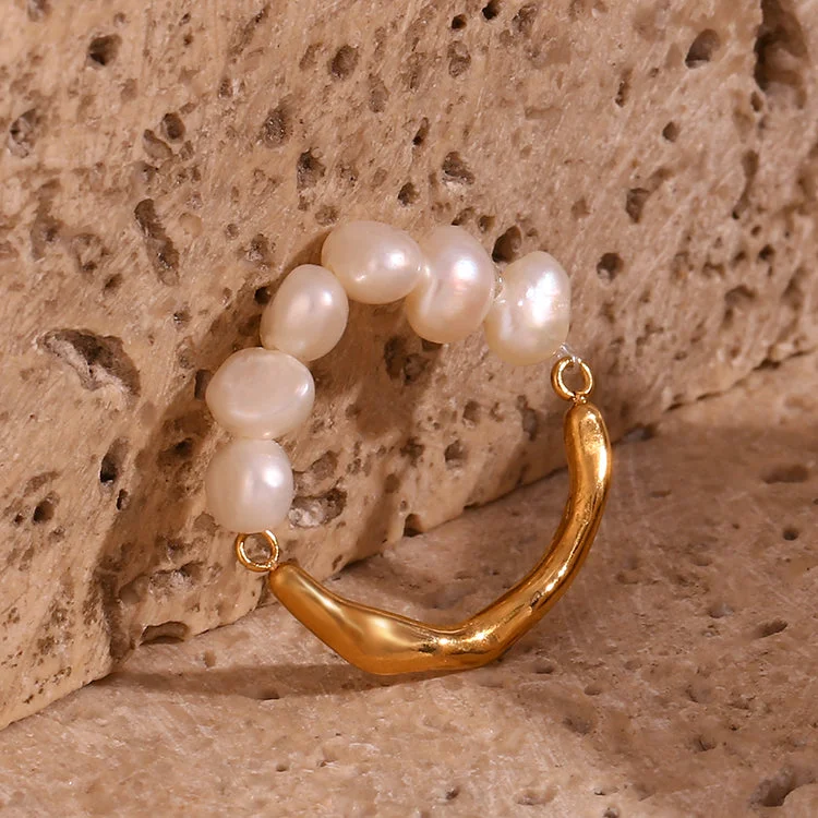 Ladies hammered ring-Vintage Style Classic Style Round Stainless Steel Pearl Plating 18k Gold Plated Rings