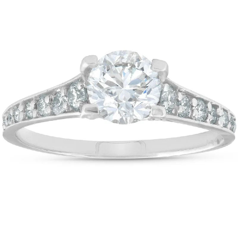 Ladies square engagement ring-Pompeii3 14k White gold 1 1/2ct Round Diamond Engagement Clarity Enhanced Ring 14k White Gold