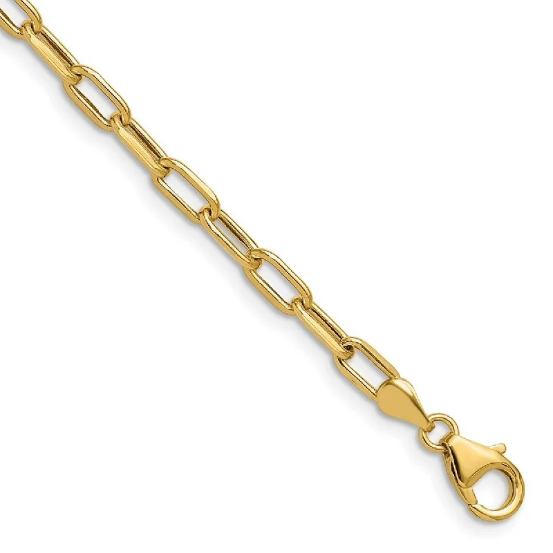 Ladies diamond bracelet for women-Curata 14k Yellow Gold 3.7mm Semi solid Beveled Paperclip Chain BraceletOptions: 7" 8"