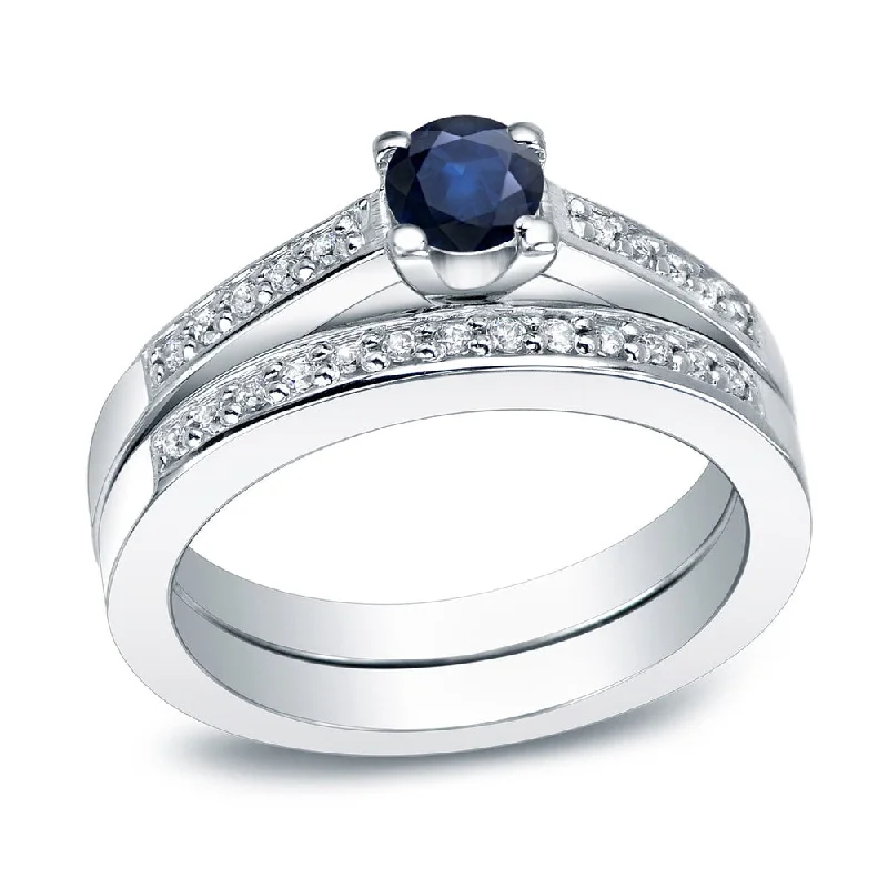 Ladies platinum diamond engagement ring-Auriya 14k Gold Round 2/5ct Sapphire and Accent Diamond Engagement Ring Set