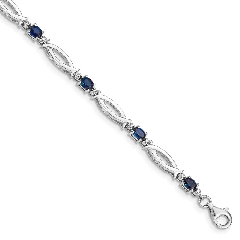 Ladies adjustable bracelet-Curata 925 Sterling Silver Polished Open back Fancy Lobster Closure Sapphire and Diamond Bracelet