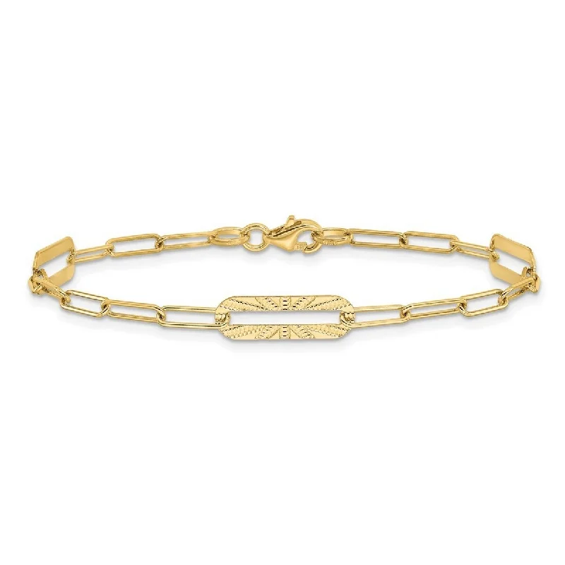 Ladies stretch bracelet-Curata 14k Yellow Gold 7" 5.32mm Textured Paperclip Fancy Link Bracelet