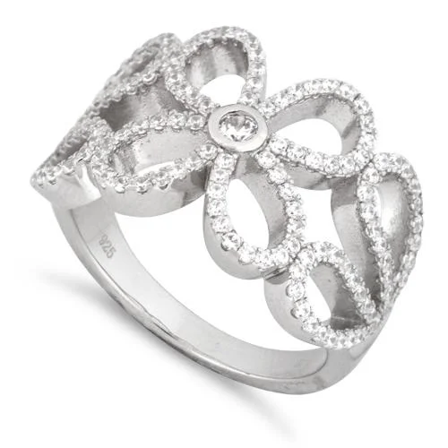 Ladies minimalistic ring-Sterling Silver Extravagant Flower CZ Ring