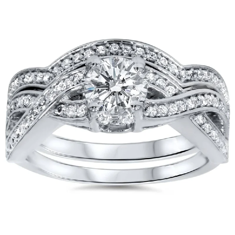 Ladies emerald cut engagement ring-1 1/10ct Diamond Infinity Engagement & Matching Wedding Ring Set White Gold