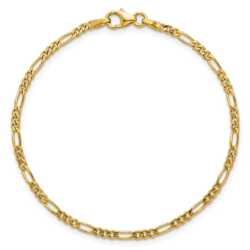 Ladies modern bracelet-Curata 14k Yellow Gold 7" 2.4mm Solid Figaro Bracelet for Women