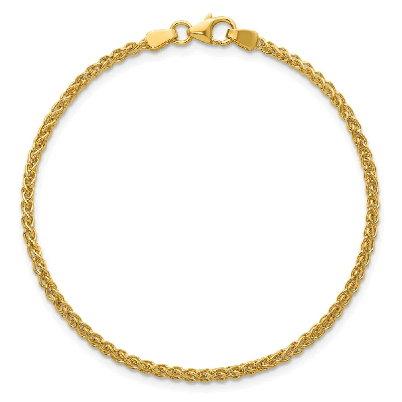 Ladies adjustable bracelet-Curata 14k Yellow Gold 7" 2.1mm Solid Wheat Chain Bracelet for Women