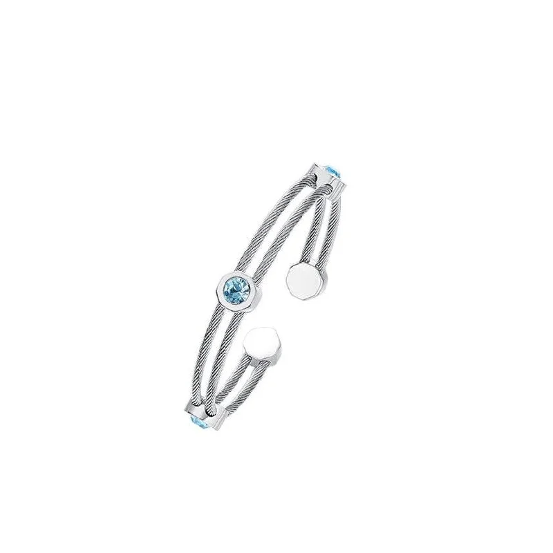 Ladies rose gold bangle-Aqua Swarovski Crystal Bangle Bracelet