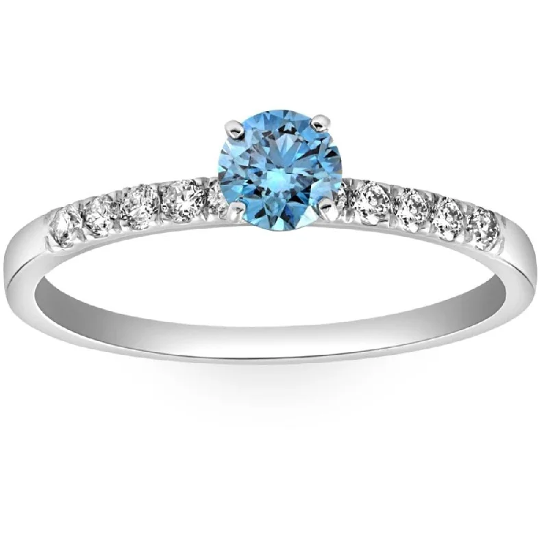 Ladies 14k engagement ring-1/2Ct Blue Diamond Engagement Ring in White Gold