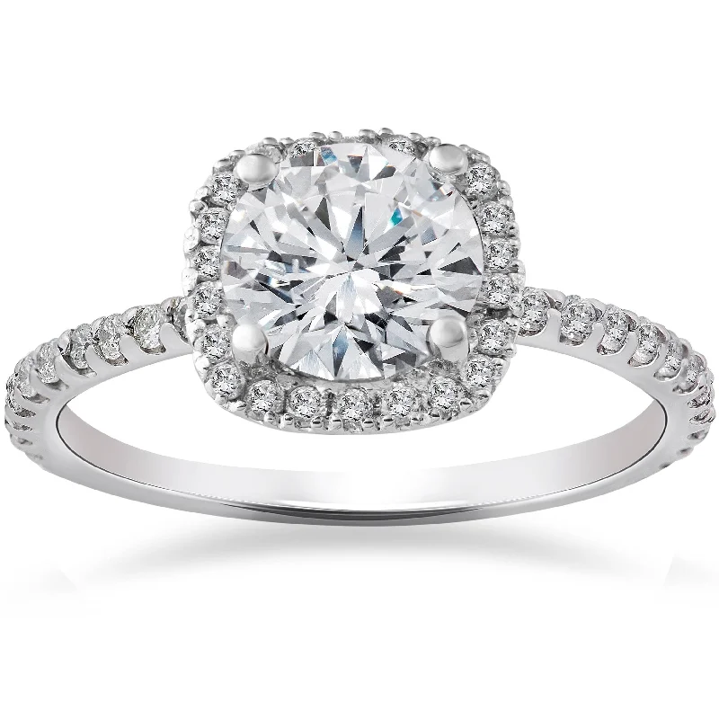 Ladies diamond engagement ring with halo-Certified 2 1/2Ct Diamond Cushion Halo Engagement Ring Gold Lab Grown