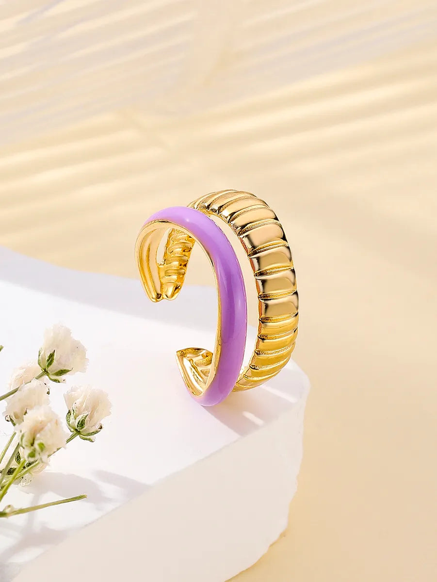 Ladies rose gold ring-Classic Style Color Block Stainless Steel Enamel Plating 18k Gold Plated Rings