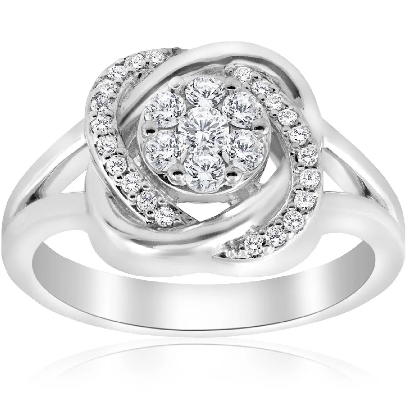 Ladies emerald engagement ring-1/2 ct Diamond Halo Crossover Engagement Ring White Gold (K-L,I2-I3)