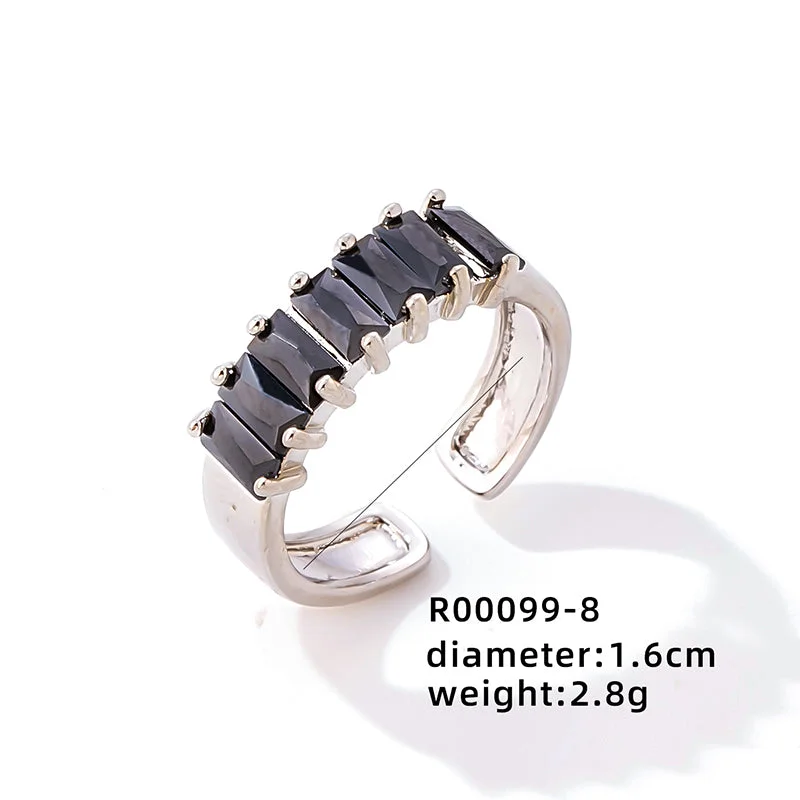 Ladies silver band ring-Simple Style Rectangle Copper Plating Inlay Zircon White Gold Plated Rings