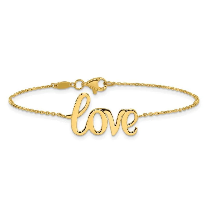 Ladies unique bangle-Curata 10k Yellow Gold 7" 13mm Polished Script Love Bracelet