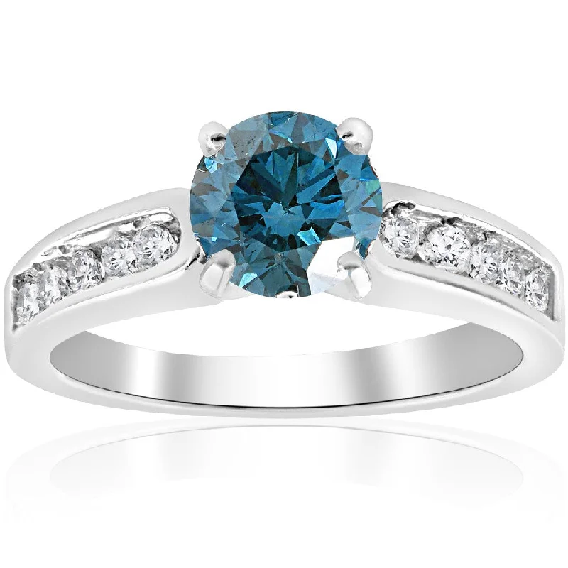 Ladies platinum and diamond engagement ring-14K White Gold 1 1/2 ct TDW Blue Diamond Engagement Ring (Blue)