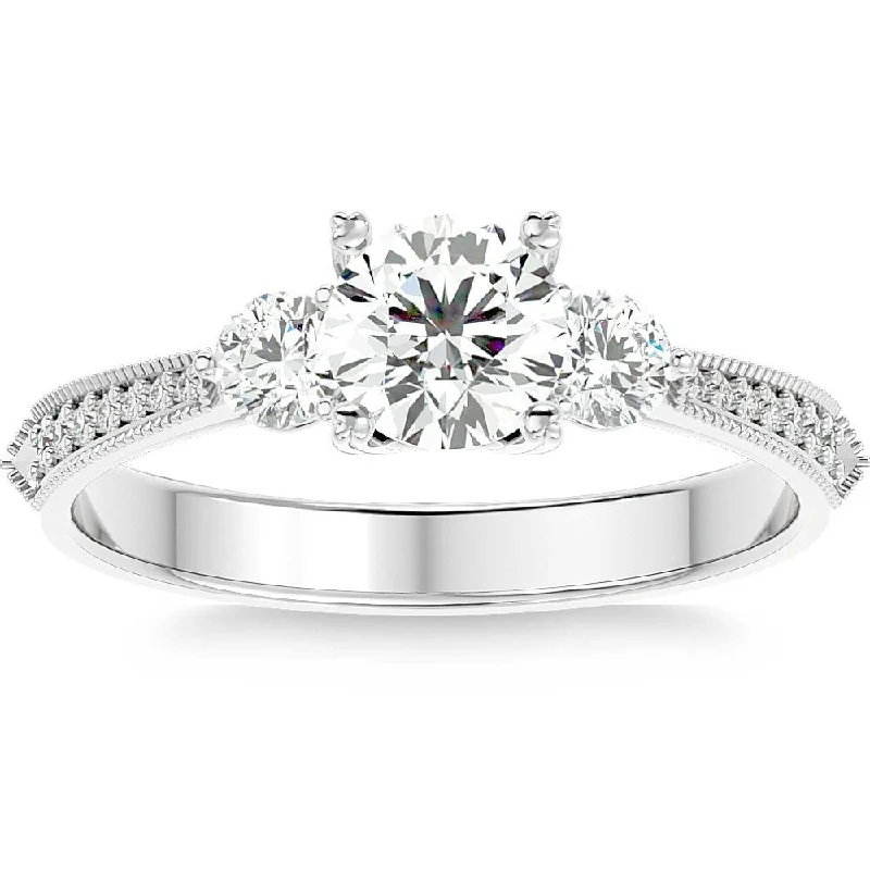 Ladies engagement ring with vintage appeal-1 1/10Ct Diamond & Moissanite Accent Engagement Ring in Gold