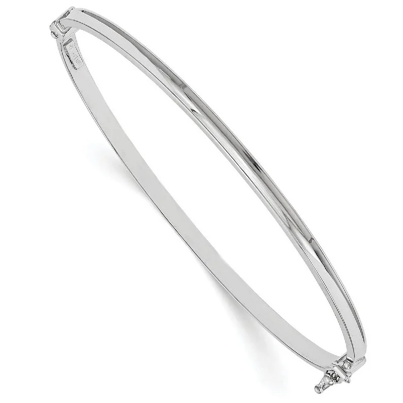 Ladies luxury bangle-Curata 14k White Gold 3mm Squared Polished Hinged Bangle Bracelet