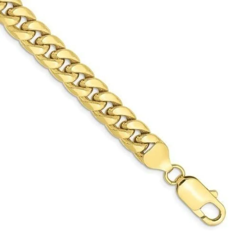 Ladies wedding bracelet set-Gold 7.3mm Semi Solid Miami Cuban Link Bracelet