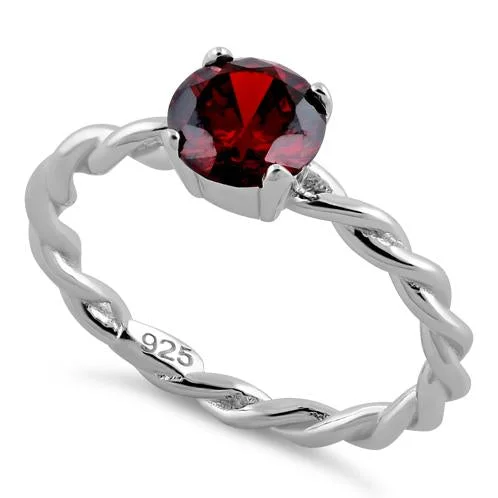 Ladies opal ring-Sterling Silver Garnet Twisted Band CZ Ring