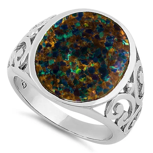 Ladies custom ring-Sterling Silver Extravagant Green-Black Lab Opal Ring