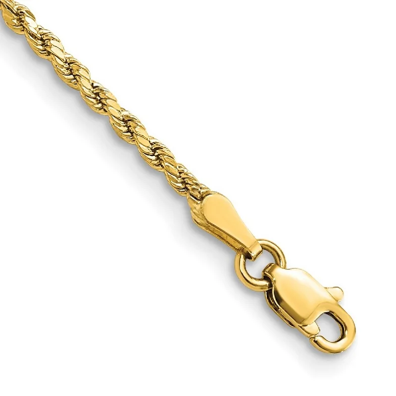 Ladies gold chain bracelet-Curata 10k Yellow Gold Unisex 2mm Semi Solid Diamond Cut Rope Chain Bracelet Options: 7" 8"