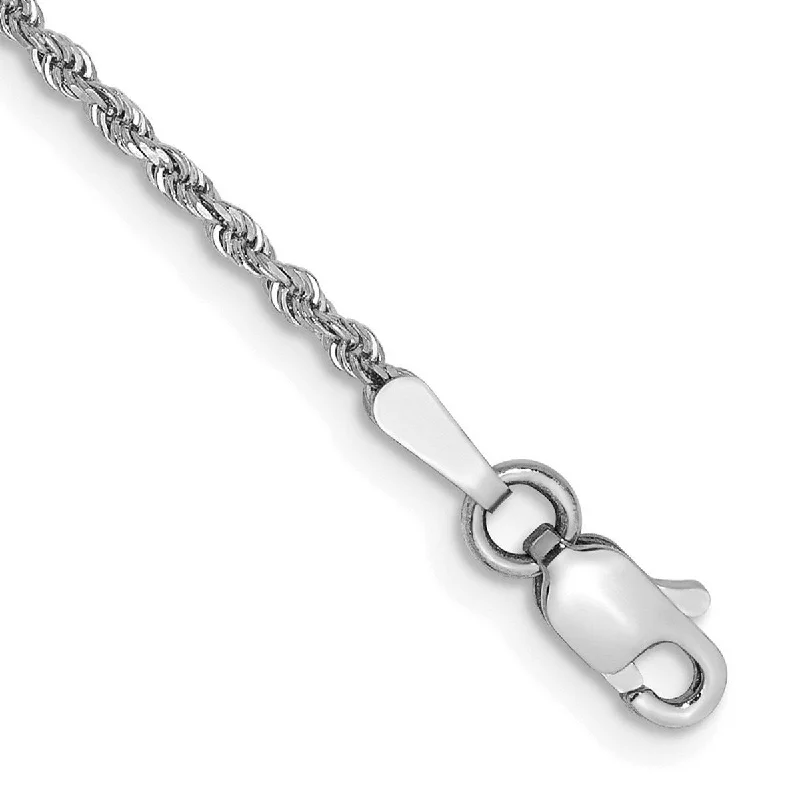 Ladies silver bangle-Curata 10k White Gold Unisex 1.5mm Diamond Cut Rope Chain Bracelet Optons: 7" 8" 9"