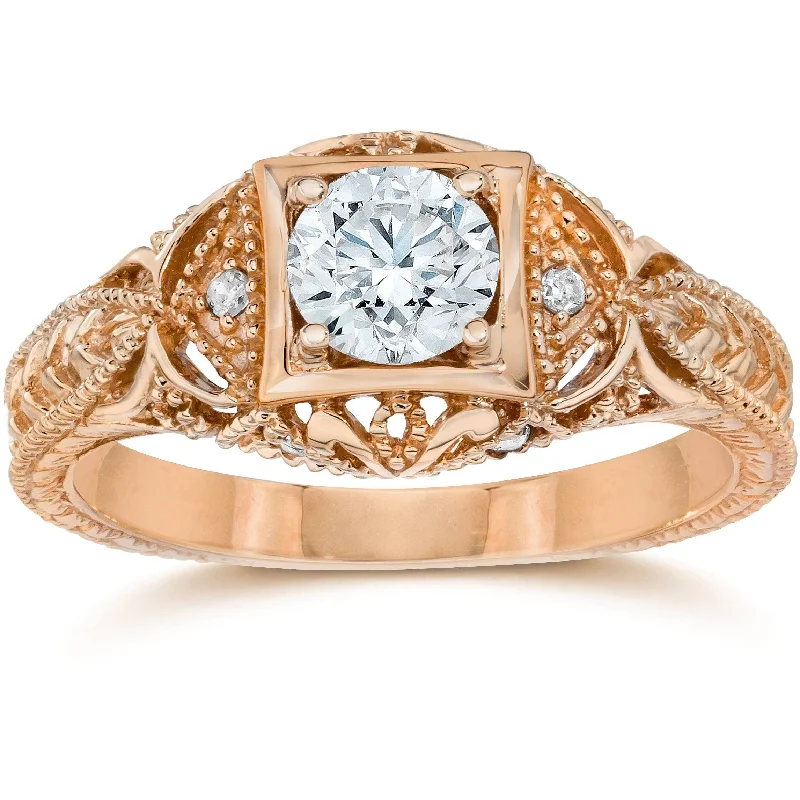 Ladies luxury engagement ring-Emery 5/8 Ct Vintage Diamond Antique Engagement Rose Gold