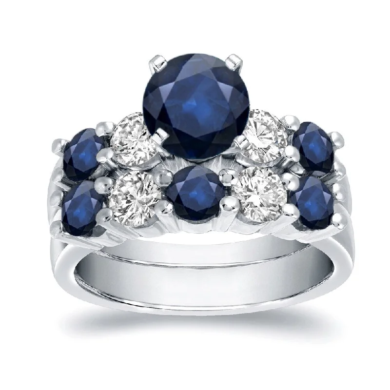 Ladies engagement ring with twisted band-Auriya 14k Gold 3 1/10ct Sapphire 5-Stone Diamond Engagement Ring Set 7/8ct TDW