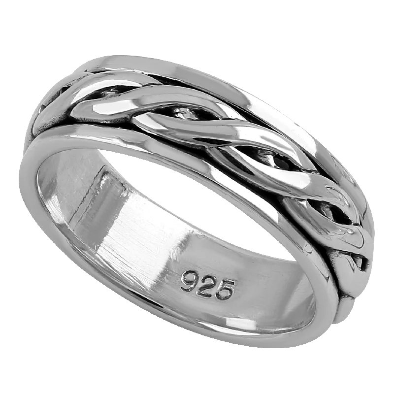 Ladies handmade silver ring-Sterling Silver 6MM Knot Spinner Ring