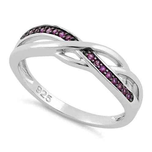 Ladies diamond solitaire ring-Sterling Silver Free Form Ruby CZ Ring