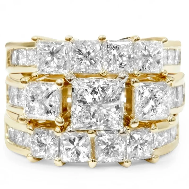 Ladies cushion cut diamond engagement ring-4 1/3ct Princess Cut Enhanced Diamond Engagement Guard Ring Set Yellow Gold