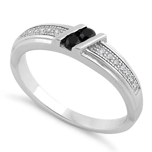 Ladies simple gold ring-Sterling Silver Twins Black CZ Ring