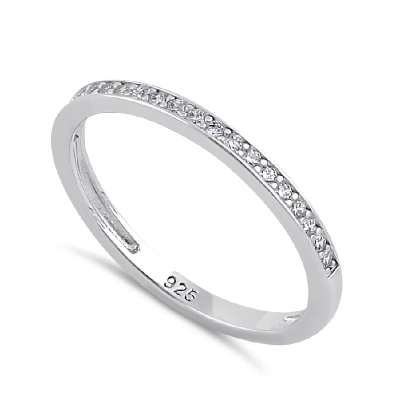 Ladies engagement ring set-Sterling Silver Clear CZ Thin Band Ring