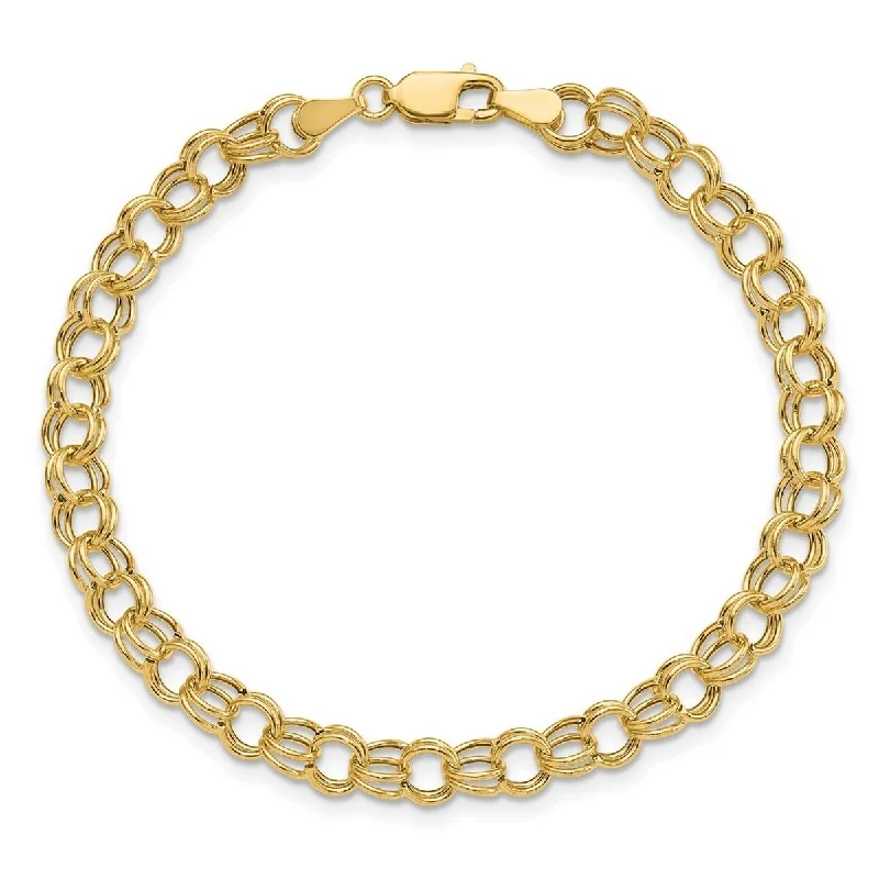 Ladies luxury bracelet-Curata 10k Yellow Gold 6mm Hollow Double Link Charm Bracelet Options: 7" 8"