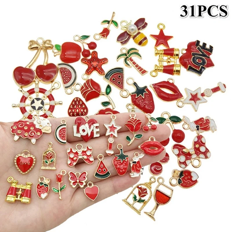 Ladies beaded bracelet-31Pcs Diy Alloy Star Love Pendants Earring Necklace Bracelet Jewelry Accessories - no