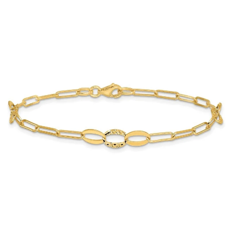 Ladies beaded bangle-Curata 14k Yellow Gold 7.25" 5mm Diamond Cut Paperclip Link Bracelet