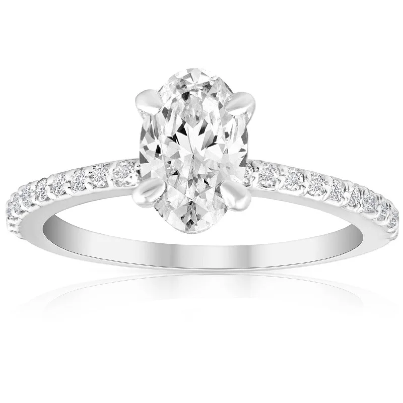 Ladies rose gold diamond engagement ring-1 1/2 Ct Oval Lab Grown Diamond Engagement Ring 14k White Gold With Sidestones