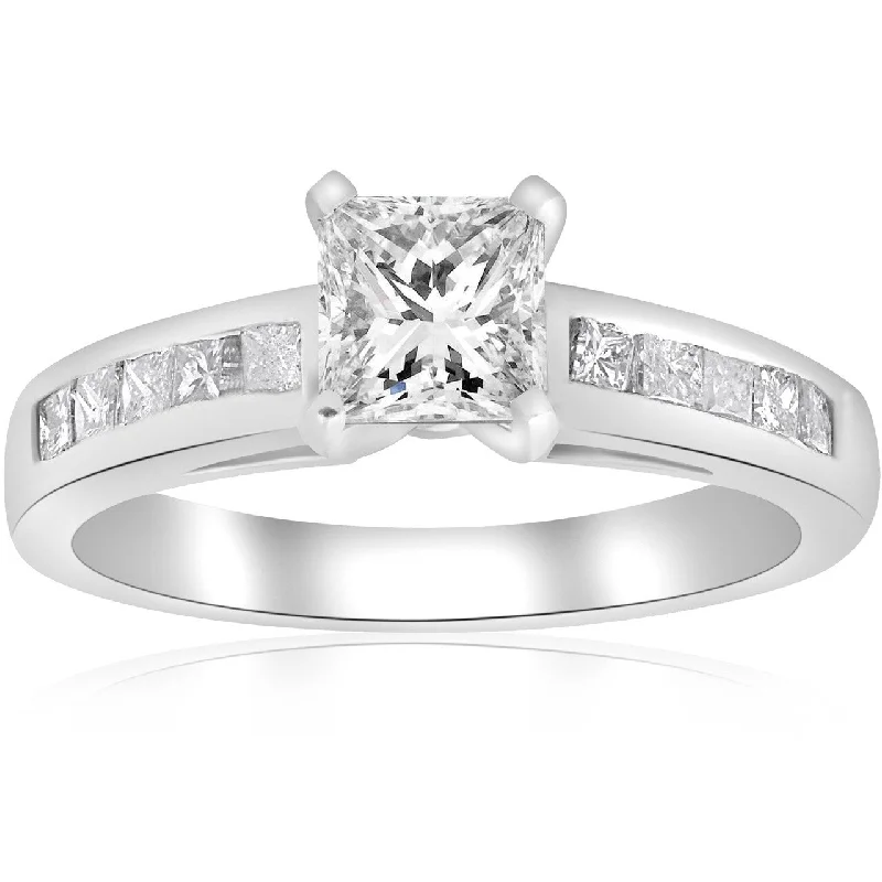 Ladies diamond halo engagement ring-1 1/2ct Princess Cut Diamond Engagement Ring White Gold Enhanced