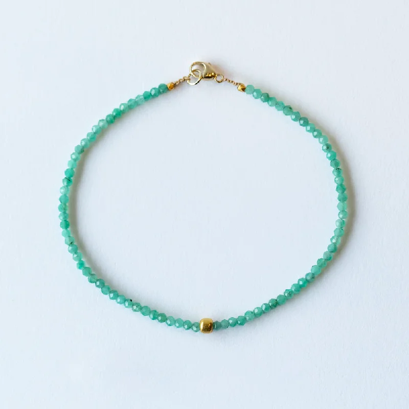 Ladies diamond-studded bracelet-Margaret Solow | Pale Emerald Bracelet with Gold Bead