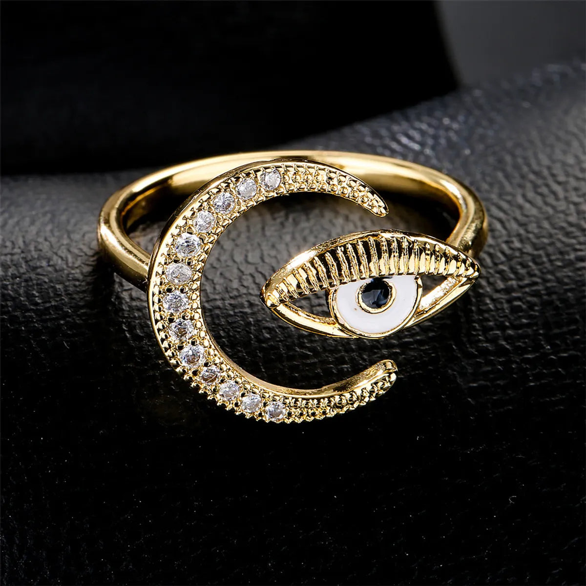 Ladies platinum ring-Fashion New Copper Drip Oil Eye Moon Zircon Open Ring