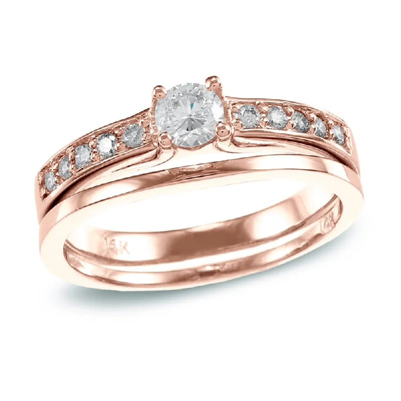 Ladies affordable engagement ring-Auriya 14k Rose Gold 1/2ctw Round Diamond Engagement Ring Set