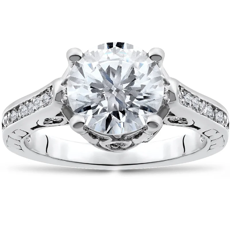 Ladies timeless engagement ring-Certified 2 1/3Ct Diamond Engagement Ring White Gold Lab Grown