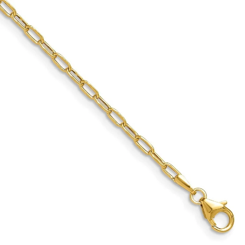 Ladies gold bangle-Curata 14k Yellow Gold 2.2mm Semi solid Beveled Paperclip Chain BraceletOptions: 7" 8"