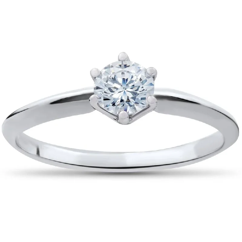 Ladies simple diamond engagement ring-3/8ct Round Diamond Solitaire Engagement Ring White Gold