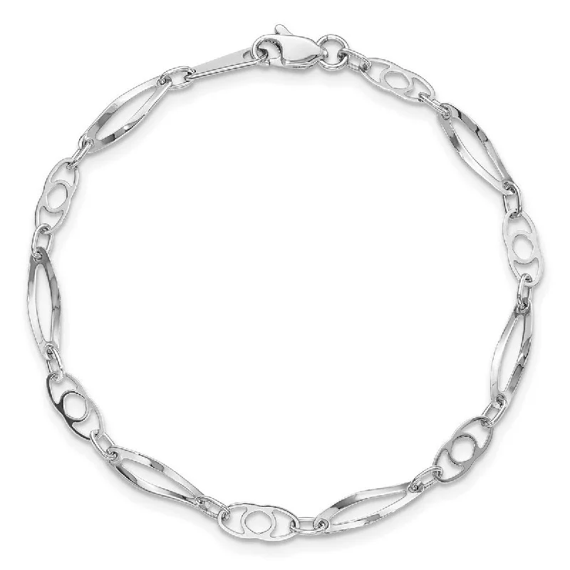 Ladies silver bangle-Curata 14k White Gold 7" 4mm Polished Fancy Link Bracelet