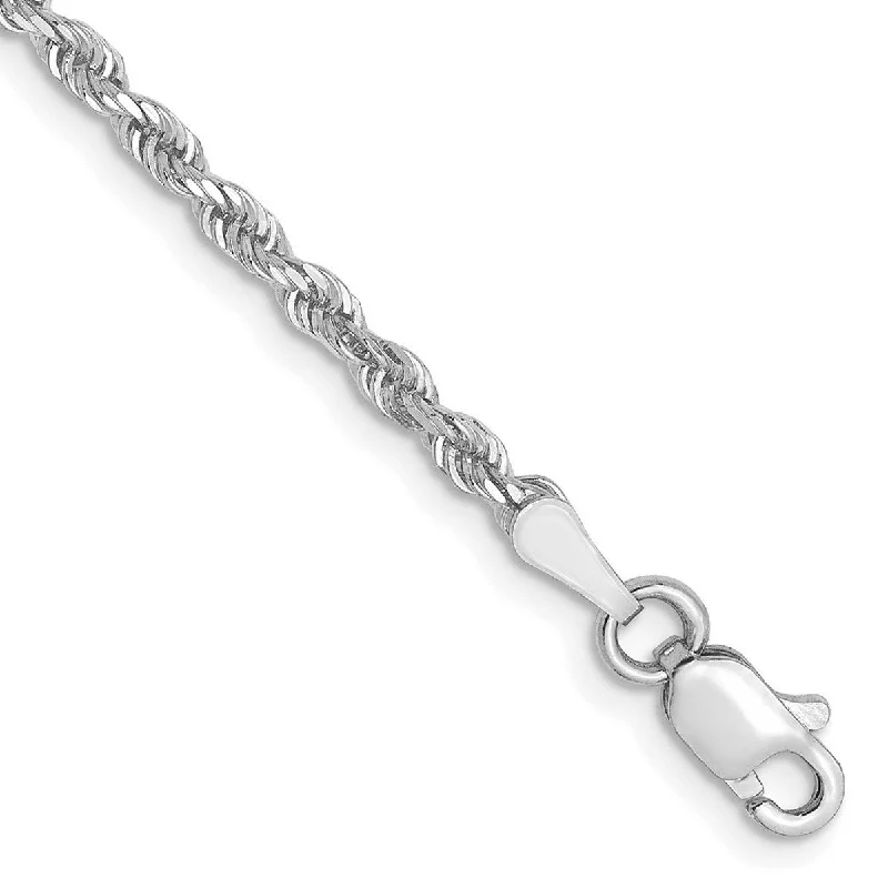 Ladies pearl charm bracelet-Curata 10k White Gold 2.5mm Sparkle Cut Rope Chain Bracelet Options: 7" 8"