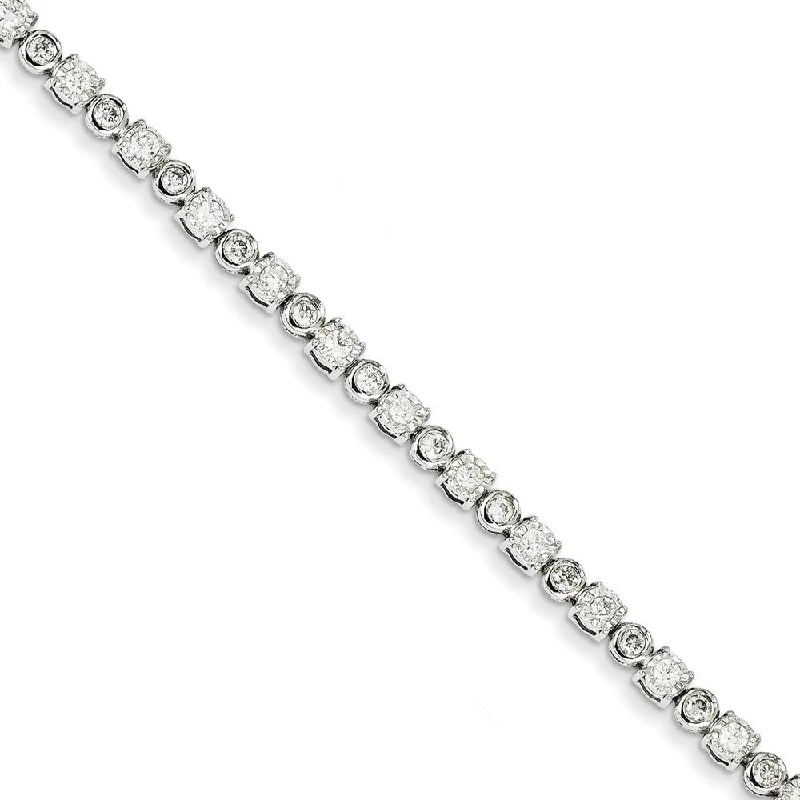 Ladies silver bracelet-14k White Gold 4mm Diamond Box Catch Bracelet, 7" (2cttw)