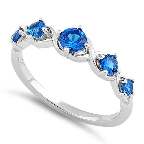 Ladies topaz ring-Sterling Silver 5 Round Blue Spinel CZ Ring